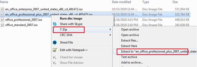 use 7 zip to extract office 2007