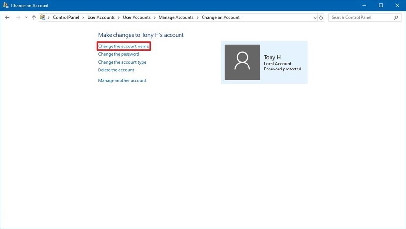 change name on microsoft local account picture