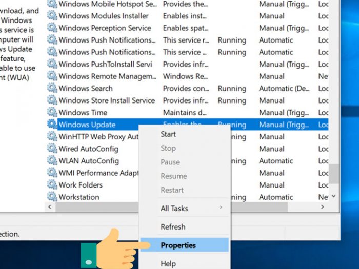 use Windows Services to disable Windows 10 update