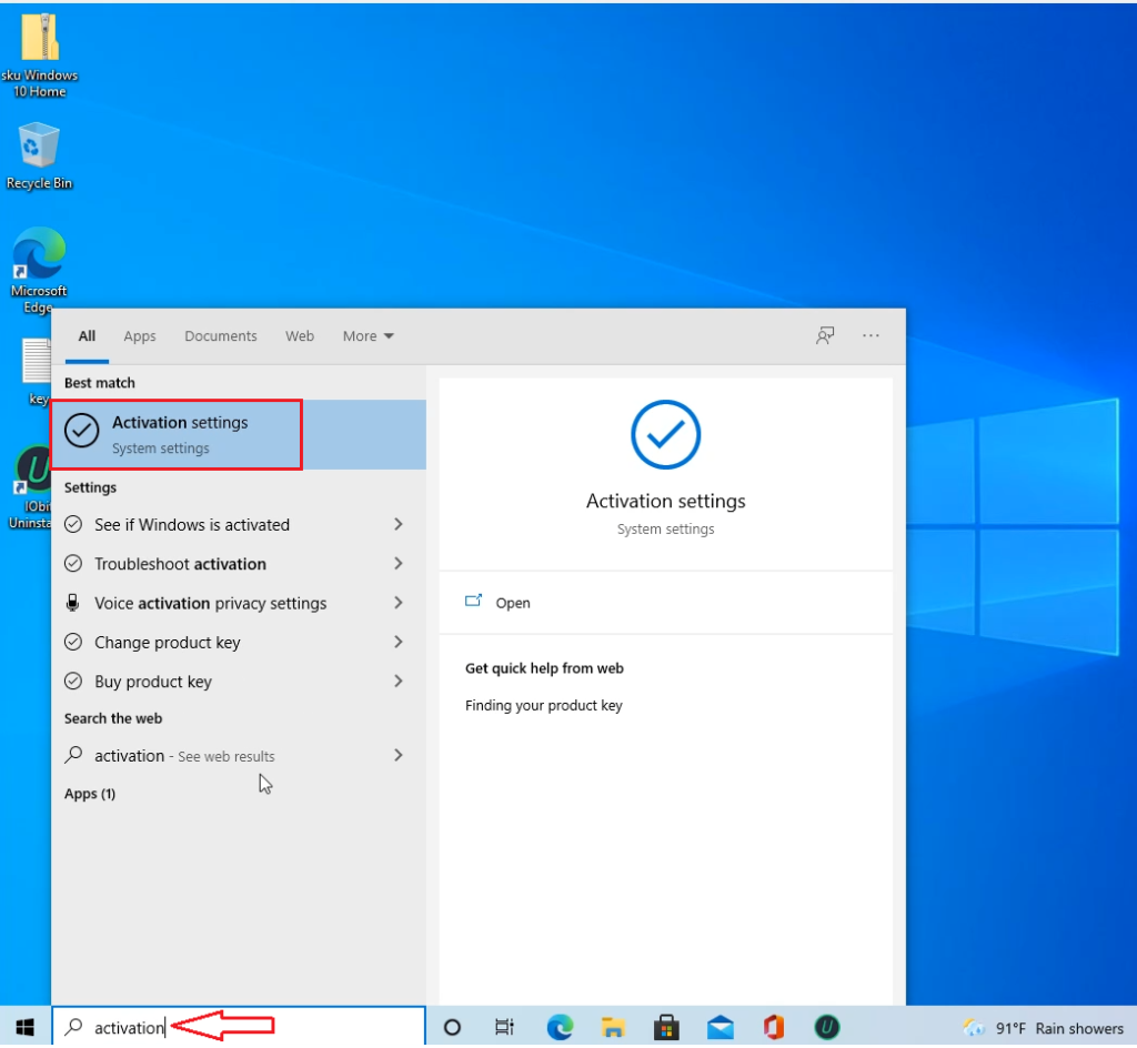 Windows 10 Home Activation Settings
