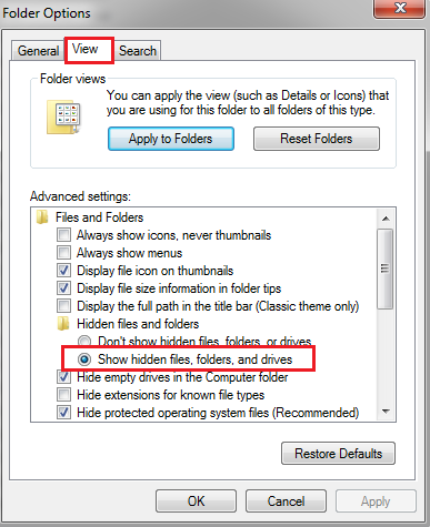 How to show hidden files in Windows 7