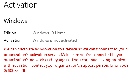 windows 10 organization activation server