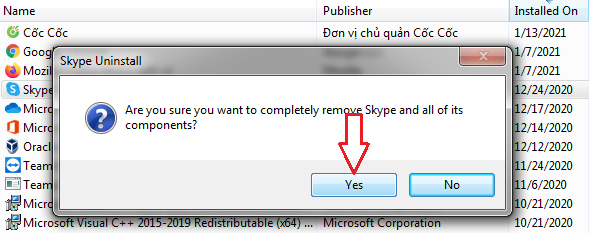 windows 7 completely uninstall skype