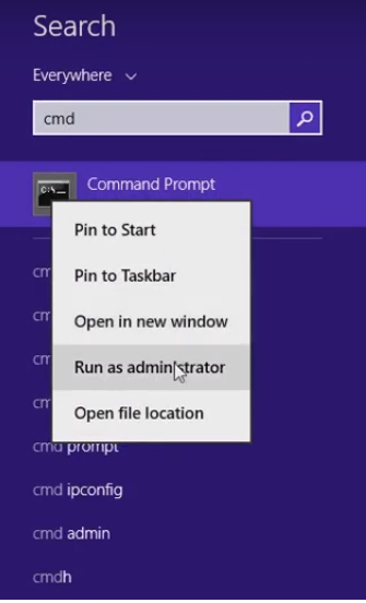 cmd run as administrator windows 8