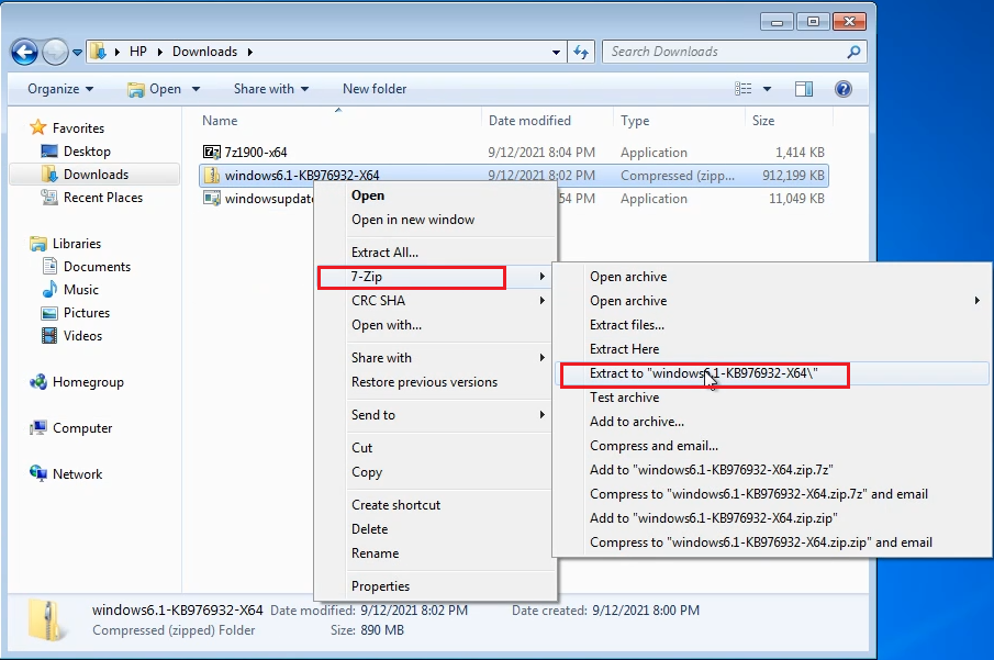 extract Windows 7 sp1 file upgradation