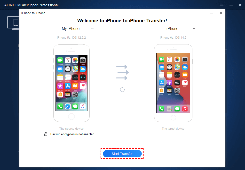 start transfer data from iphone to iphone